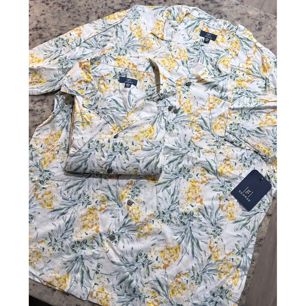 George Hawaiian Pineapple Shirt XL Rayon Button Up‎ Camp Shirt NWT